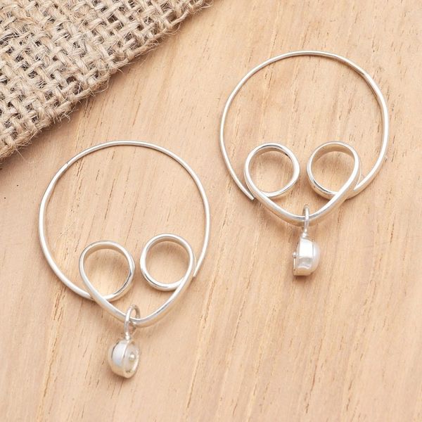 Alternate image for Sterling Silver and Cultured Pearl Hoop Earrings Love Ocean