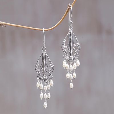 Alternate image for Sterling Silver and Pearl Chandelier Earrings White Iridescence