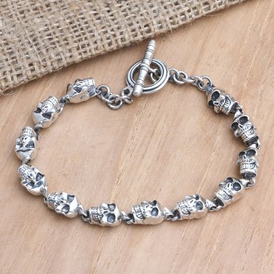 Alternate image for Mens Sterling Silver Link Bracelet with Skull Motif Palace of Skulls