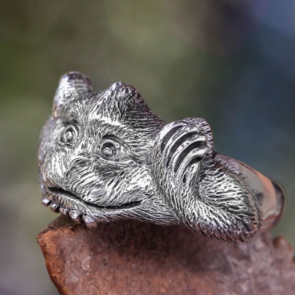 Handcrafted Balinese Sterling Silver Monkey Ring 'Little Monkey'