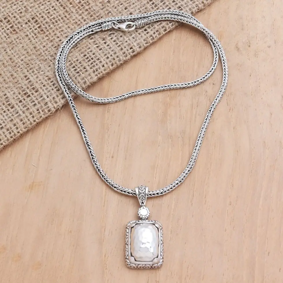 Hand Crafted Sterling Silver Pendant Necklace 'Shining Mosaic'