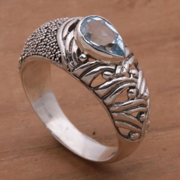 Alternate image for Blue Topaz and Sterling Silver Single Stone Ring from Bali Two Souls