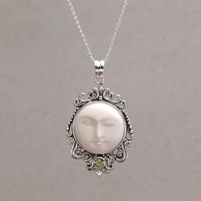 Alternate image for Peridot and Bone Moon Pendant Necklace from Bali Moonlight Stare