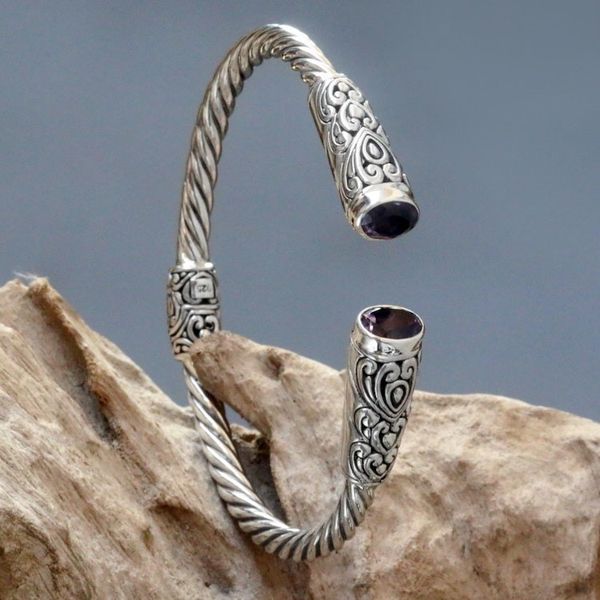 Alternate image for Sterling Silver Cuff Bracelet with Hearts and Amethysts Totem Hearts