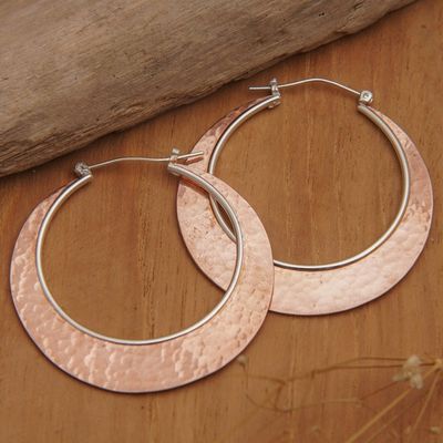 Alternate image for Hammered Round 18k Rose Gold-Plated Hoop Earrings from Bali Dulcet Sunrise
