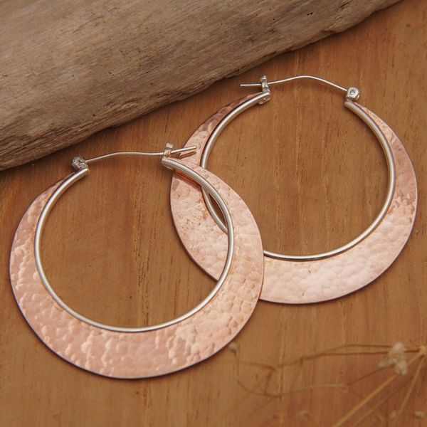Alternate image for Hammered Round 18k Rose Gold-Plated Hoop Earrings from Bali Dulcet Sunrise