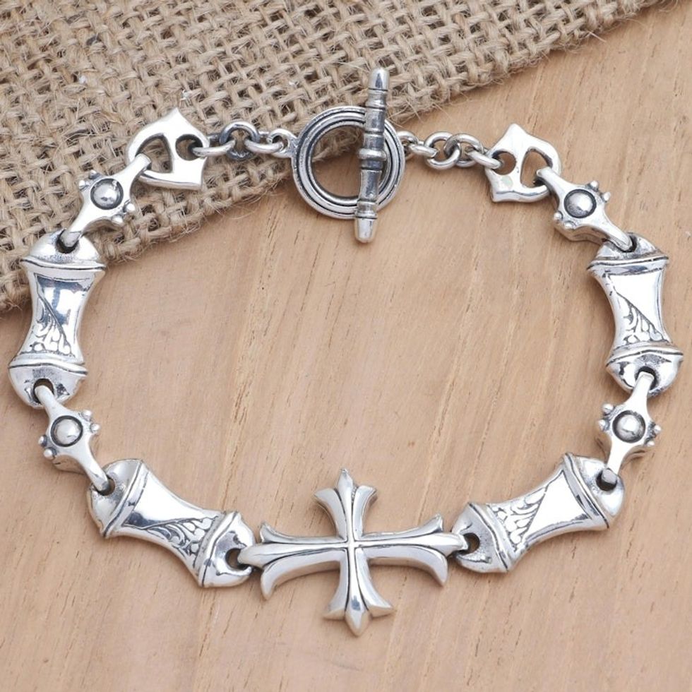 Men's Sterling Silver Bracelet with Cross Motif 'Blind Faith'