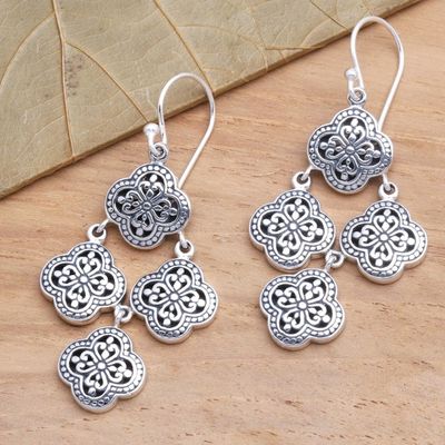 Alternate image for Sterling Silver Chandelier Earrings from Bali Four-Petaled Flowers