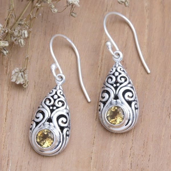 Alternate image for Balinese Sterling Silver Dangle Earrings with Citrine Stones Tears of Jubilation