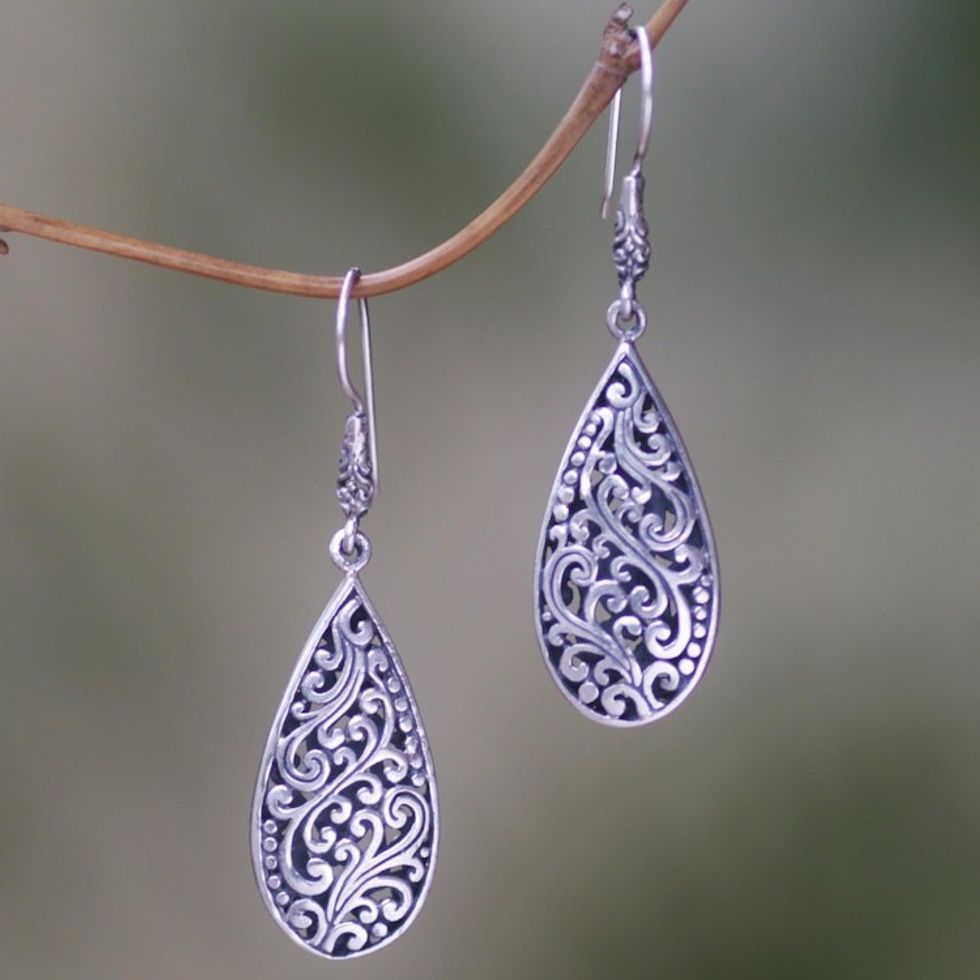 Sterling Silver Teardrop Dangle Earrings from Indonesia 'Blissful Tears'