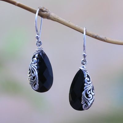 Alternate image for Drop-Shaped 5-Carat Onyx Dangle Earrings from Bali Night Sorceress