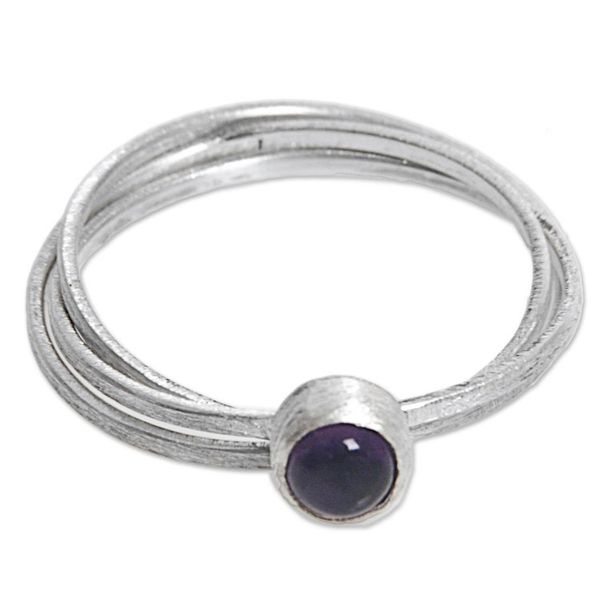 Alternate image for Hand Made Amethyst and Sterling Silver Solitaire Ring Magical Force in Purple