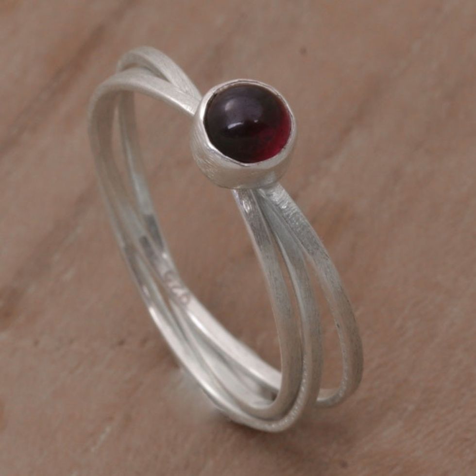 Bali Hand Crafted Sterling Silver and Garnet Solitaire Ring 'Magical Force'