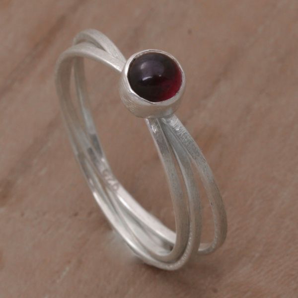 Alternate image for Bali Hand Crafted Sterling Silver and Garnet Solitaire Ring Magical Force