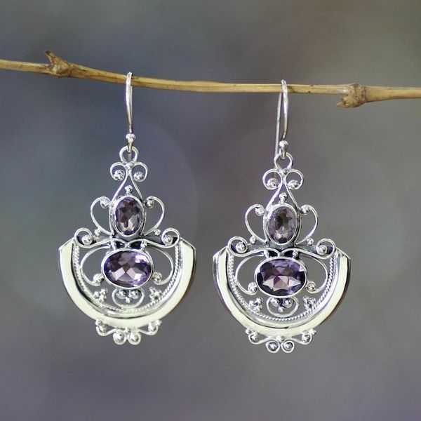 Alternate image for Sterling Silver and Amethyst Dangle Earrings Balinese Goddess
