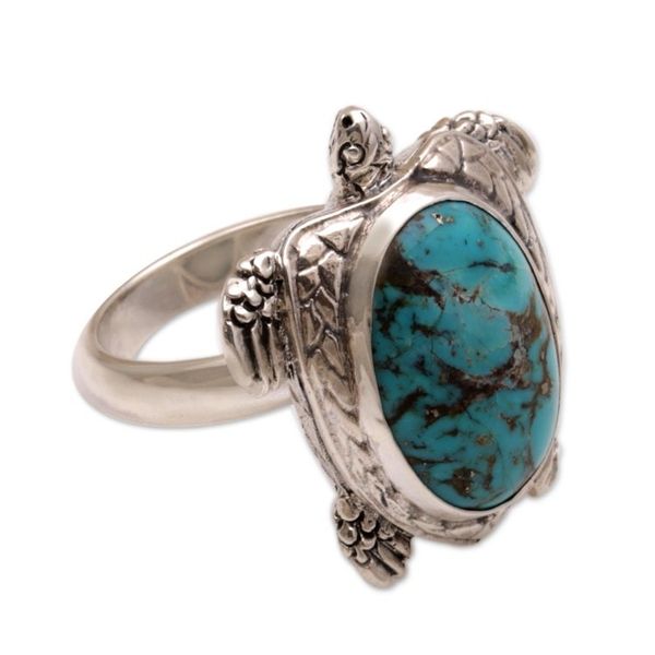 Alternate image for Mens Sterling Silver and Reconstituted Turquoise Ring Chelonia Turtle