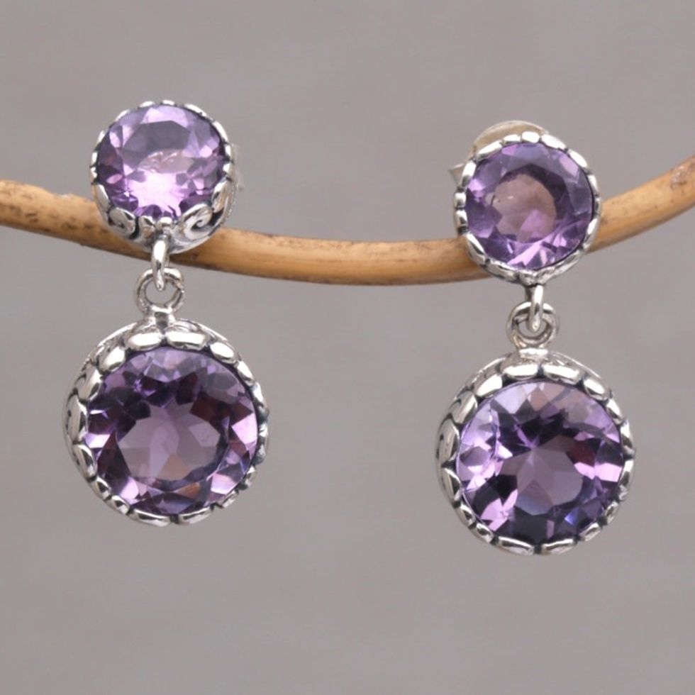 Handmade Amethyst and Sterling Silver Dangle Earrings 'Memory Everlasting'