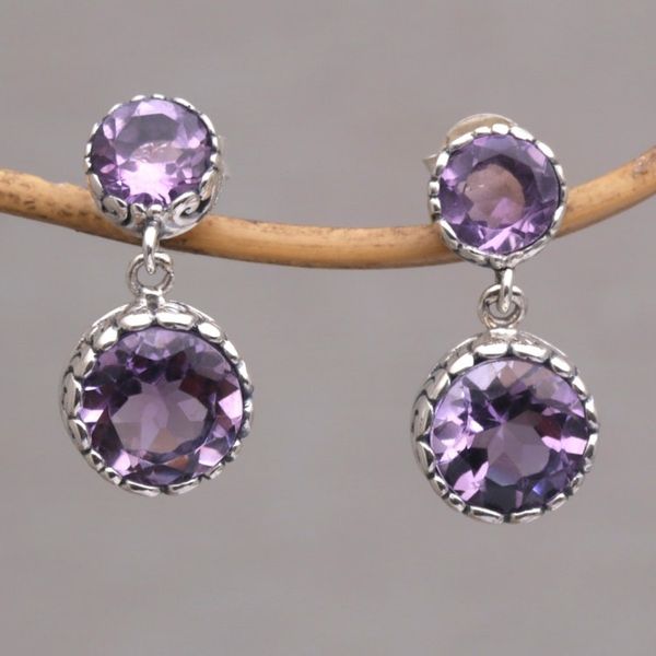 Alternate image for Handmade Amethyst and Sterling Silver Dangle Earrings Memory Everlasting