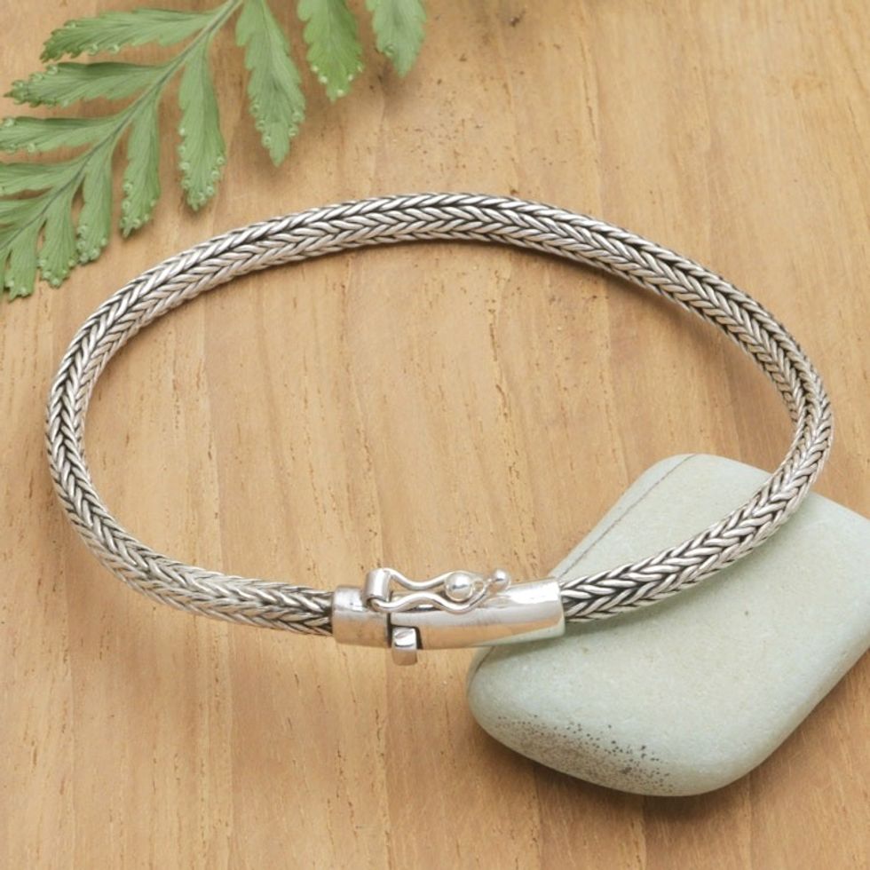 Polished Sterling Silver Naga Chain Bracelet from Bali 'Sophisticated Embrace'