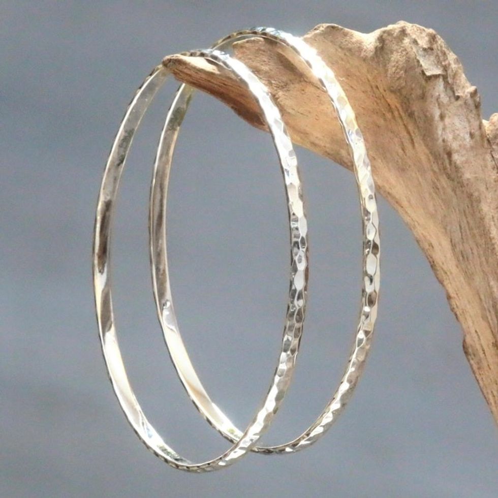 Women's Bangle Bracelets from Bali in Sterling Silver Pair 'Sterling Circles'