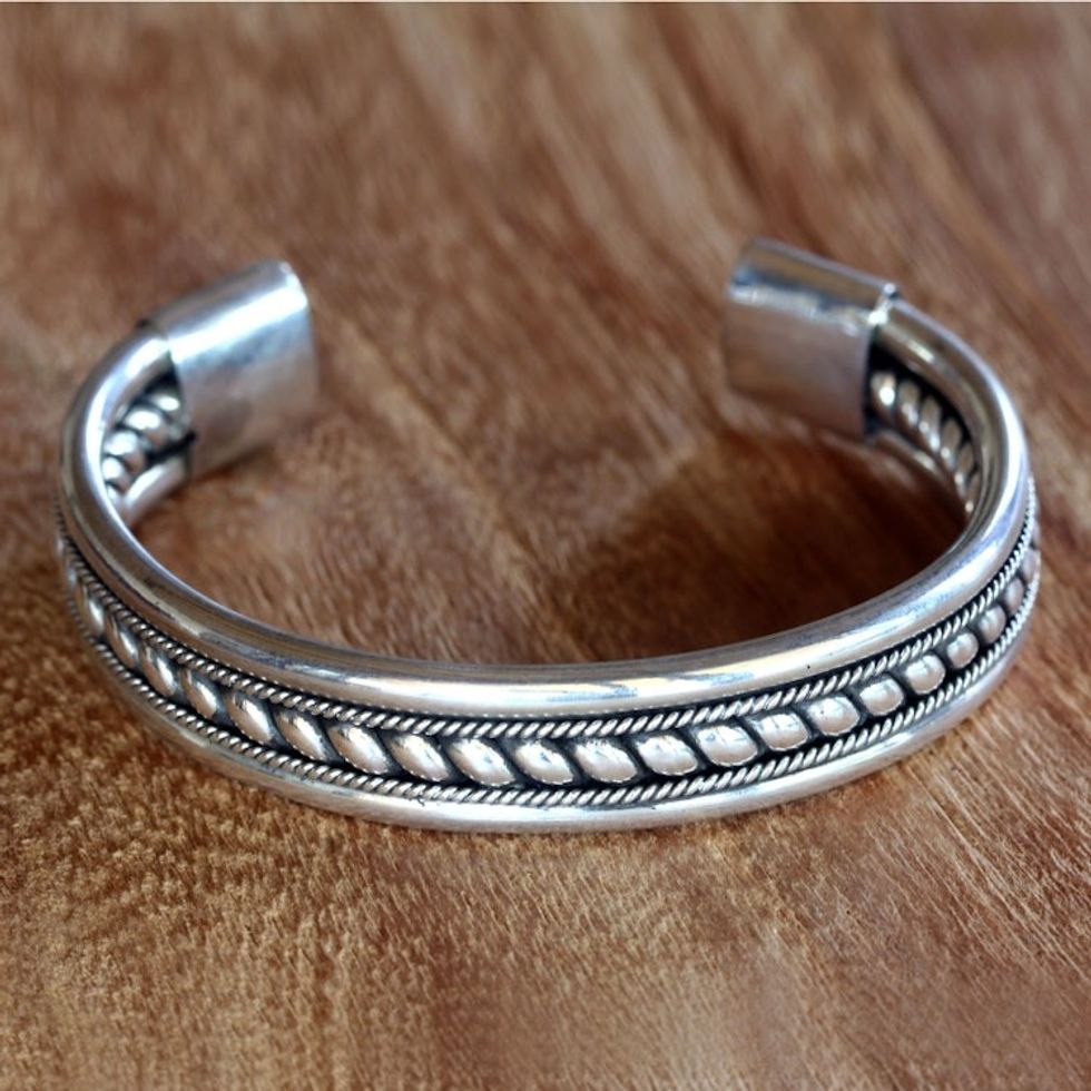 Modern Sterling Silver Cuff Bracelet Handcrafted in Bali 'Strength of Celuk'