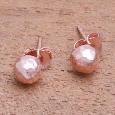 Alternate image for Domed Rose Gold Plated Sterling Silver Stud Earrings Hammered Domes