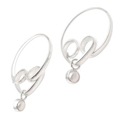 Alternate image for Sterling Silver and Cultured Pearl Hoop Earrings Love Ocean