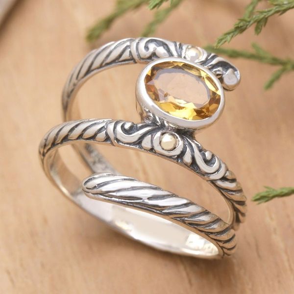 Alternate image for 18k Gold-Accented Silver Cocktail Ring with Citrine Stone Radiant Appeal