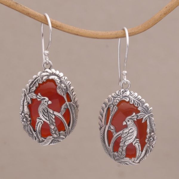 Alternate image for Carnelian and 925 Silver Cockatoo Dangle Earrings from Bali Cockatoo Garden