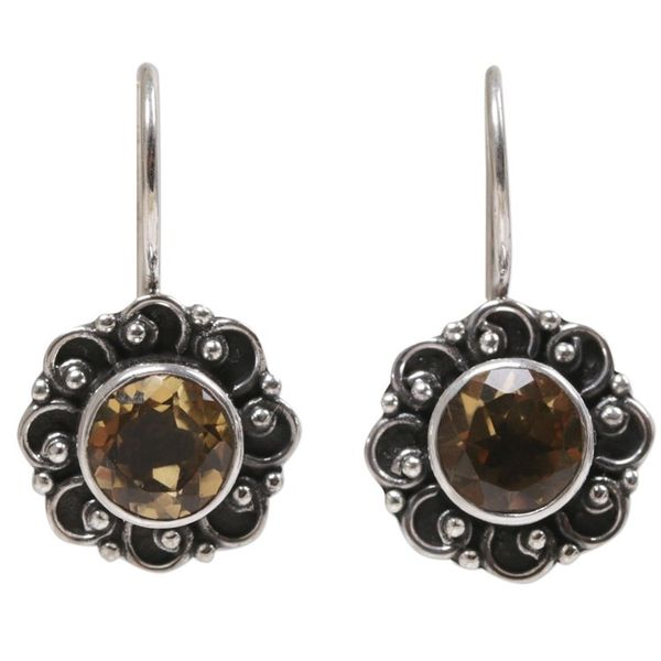 Alternate image for Sterling Silver and Citrine Sunflower Drop Earrings Singaraja Sunflower
