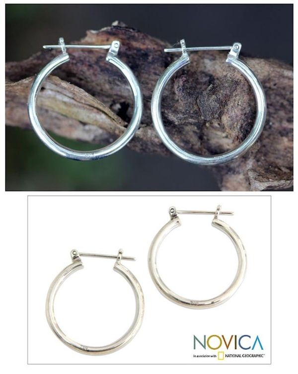 Alternate image for Sterling Silver Hoop Earrings 1 Inch Moonlit Goddess