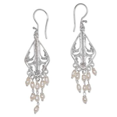 Alternate image for Sterling Silver and Pearl Chandelier Earrings White Iridescence