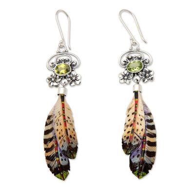 Alternate image for Painted Sterling Silver Dangle Earrings with Peridot Gems Plumage of Fortune