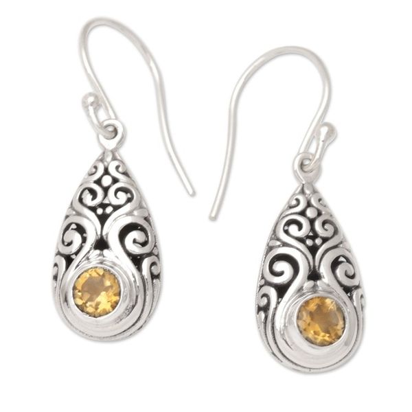 Alternate image for Balinese Sterling Silver Dangle Earrings with Citrine Stones Tears of Jubilation