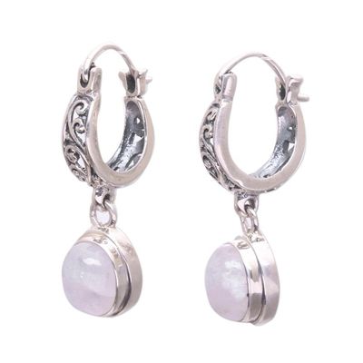 Alternate image for Sterling Silver and Rainbow Moonstone Dangle Earrings Moon Orbs