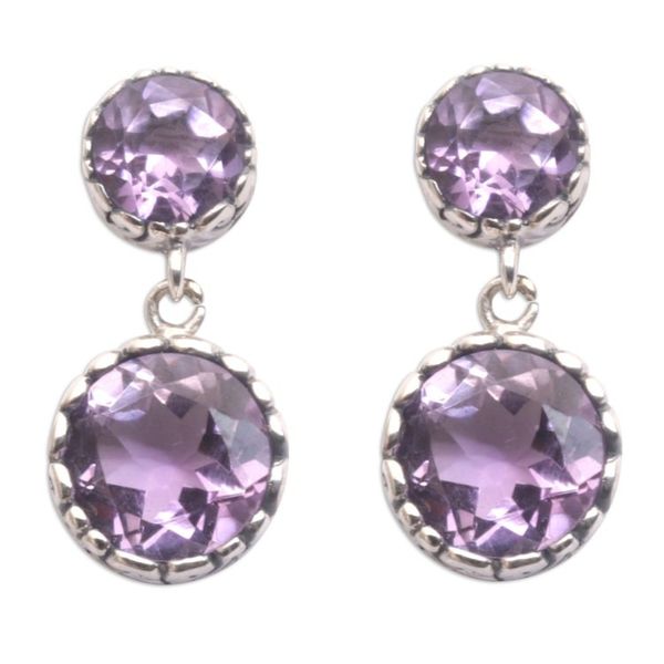 Alternate image for Handmade Amethyst and Sterling Silver Dangle Earrings Memory Everlasting