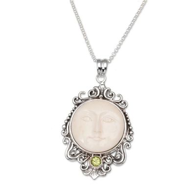 Alternate image for Peridot and Bone Moon Pendant Necklace from Bali Moonlight Stare