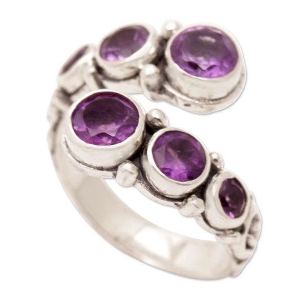 Alternate image for Sterling Silver Wrap Ring with Amethyst Gemstones from Bali Purple Gravel