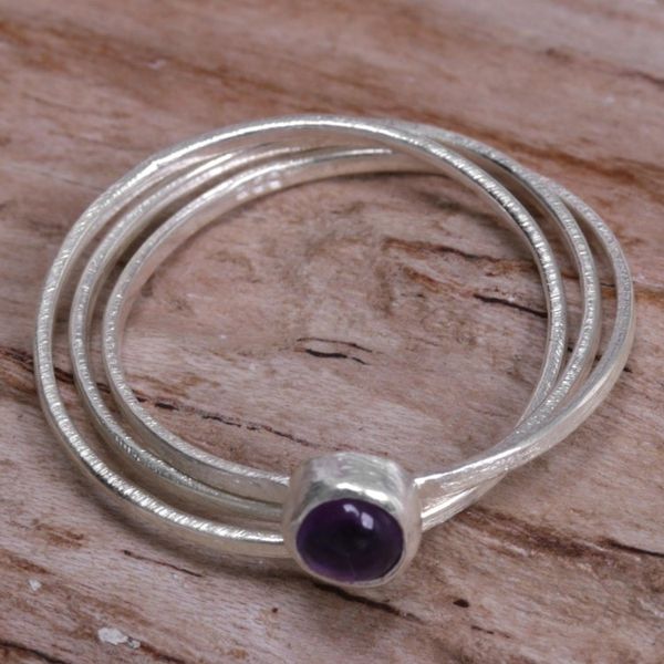 Alternate image for Hand Made Amethyst and Sterling Silver Solitaire Ring Magical Force in Purple
