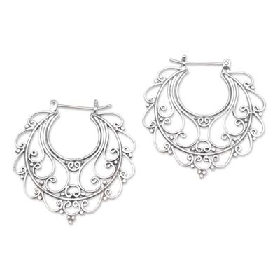 Alternate image for Sterling Silver Hoop Earrings Handcrafted in Bali Graceful Glamour