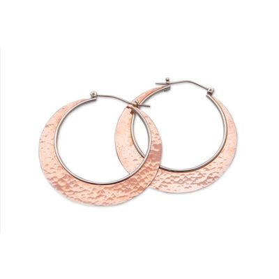 Alternate image for Hammered Round 18k Rose Gold-Plated Hoop Earrings from Bali Dulcet Sunrise
