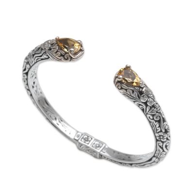 Alternate image for Floral Citrine and Silver Cuff Bracelet from Bali Transcendent Forest