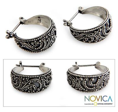 Alternate image for Sterling Silver Hoop Earrings Moonlit Serenade