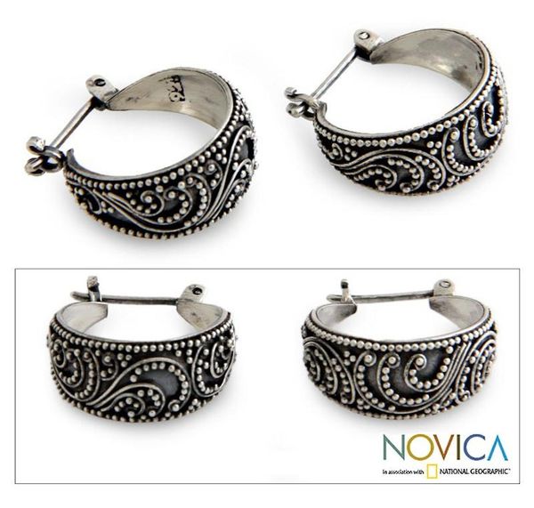 Alternate image for Sterling Silver Hoop Earrings Moonlit Serenade
