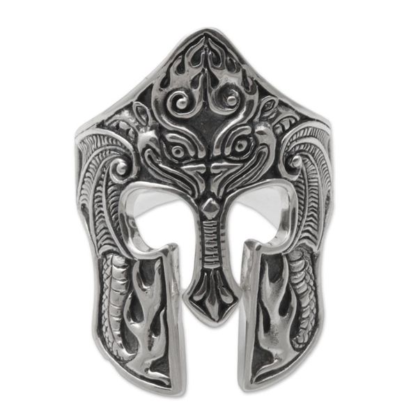 Alternate image for Sterling Silver Mens Dragon Balinese Warrior Ring Brawijaya Mask