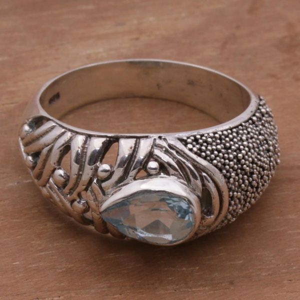 Alternate image for Blue Topaz and Sterling Silver Single Stone Ring from Bali Two Souls