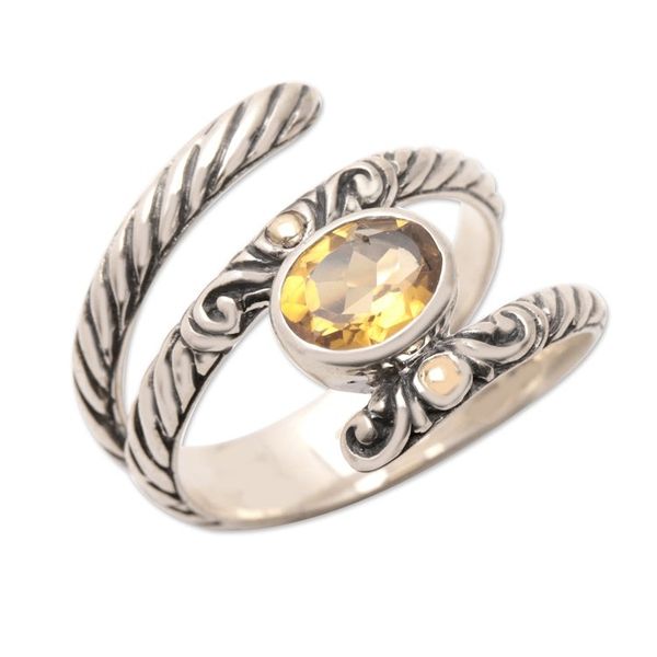 Alternate image for 18k Gold-Accented Silver Cocktail Ring with Citrine Stone Radiant Appeal