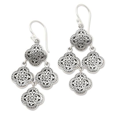 Alternate image for Sterling Silver Chandelier Earrings from Bali Four-Petaled Flowers