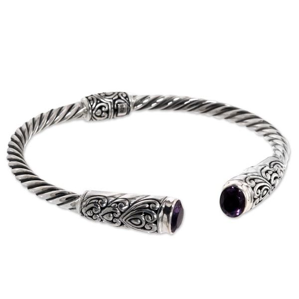 Alternate image for Sterling Silver Cuff Bracelet with Hearts and Amethysts Totem Hearts