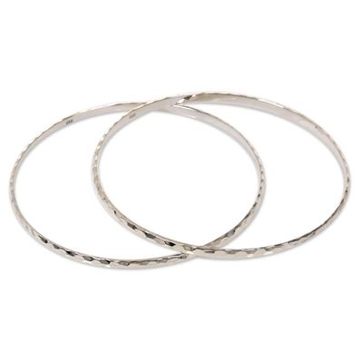 Alternate image for Womens Bangle Bracelets from Bali in Sterling Silver Pair Sterling Circles